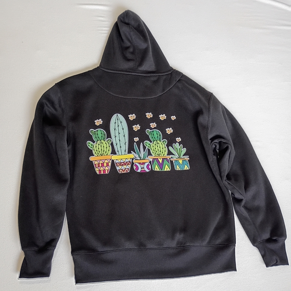 Pro Fei Black Cactus Plant Graphic Hoodie Sweatshirt Size S Plant Lover